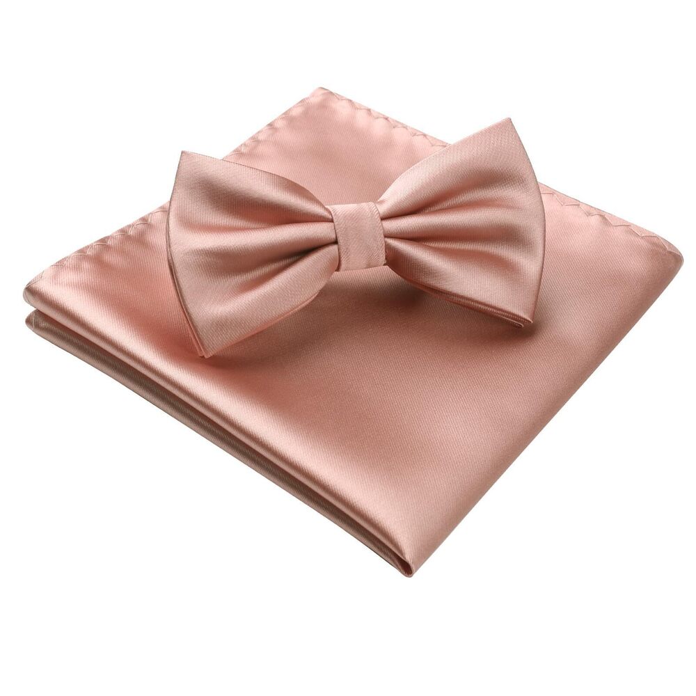 2106 Bow Ties Pink Color Pre Tied Bow Tie and Pocket Square Classic